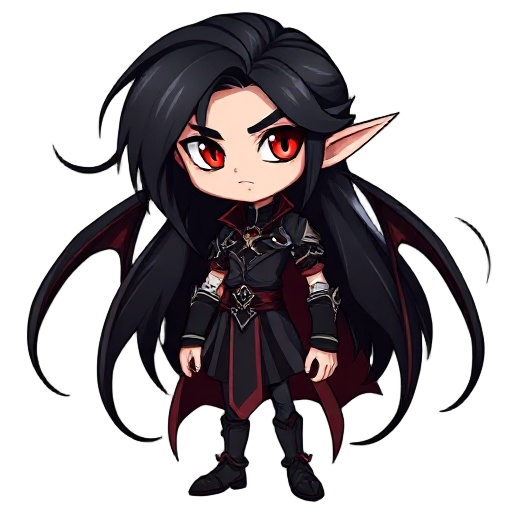 black long hair elf vampire male with red eyes