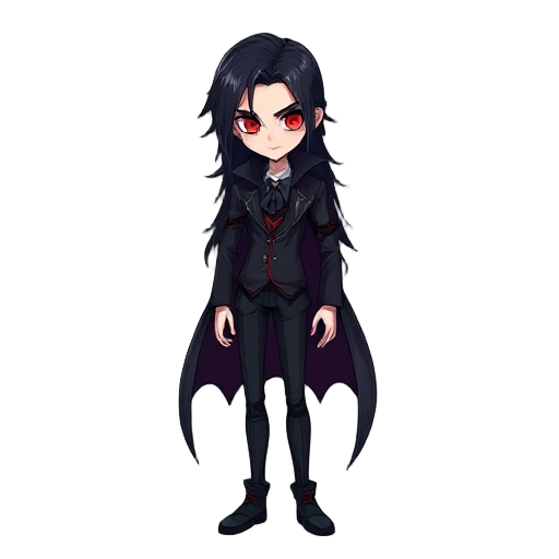 black long hair vampire male with red eyes