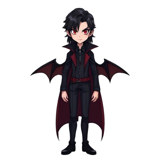 black long hair vampire male with red eyes