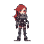 android, female, cyberpunk, red hair, large hair, robot armor, human head
