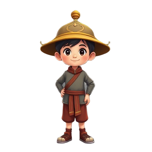 vietnamese boy with traditional hat