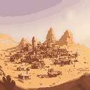 a town in a desert. no sky is present in the image