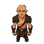 muscular warrior that is bald with tan skin tone. he is adorned in minimal armor, featuring dark, intricately designed shoulder and arm guards
