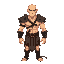 muscular warrior that is bald with light skin tone. he is adorned in minimal armor, featuring dark, intricately designed shoulder and arm guards, and a loincloth with red and black accents.