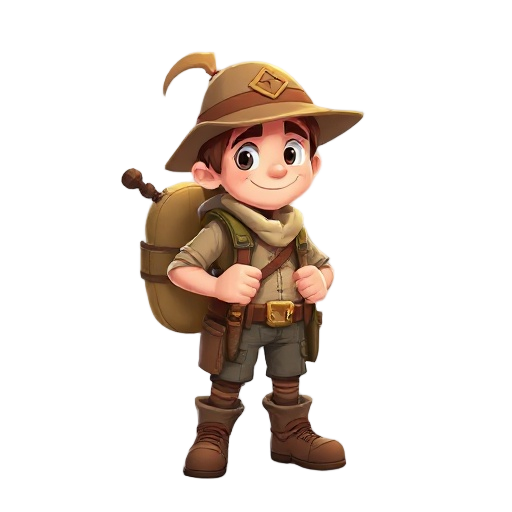  fantasy explorer with backpack and hat, transparent background