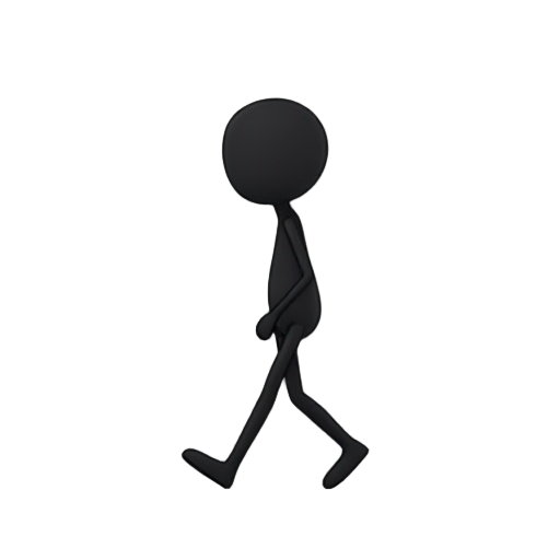 black stick figure walking to the left 