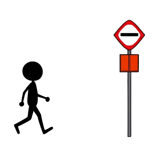black stick figure, resembling the ones on street signs, is seen walking towards the left