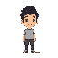 a full-body 2d pixel art character in the style of a 16-bit retro game. the character is a man with black hair styled in a middle part, beige skin, and an amiable smile on his face, conveying warmth a