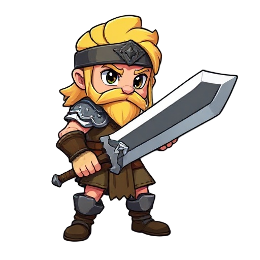 a warrior like a barbarian with blonde hair and big blade,