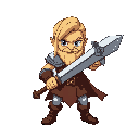 a warrior like a barbarian with blonde hair and big blade,