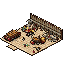 "isometric tileset: post-apocalyptic roads, ruined buildings, delivery truck, broken cars, crates, bandits. style: muted colors, no outlines, gritty like 'project zomboid'. true isometric angle, transparent pngs, tileable."  