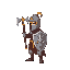 side facing slavic knight with a golder battle hatchet for a platformer game, keep it simple