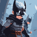 game pixel 2d characters looks like batman muscels the main character white hair and black samurai hat 