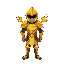 knight in a golden armour with flaming shoulder pads