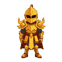 knight in a golden armour with flaming shoulder pads