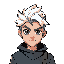 white hair, green eye, adventure men, 