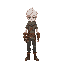 white hair, green eye, adventure men,  full body