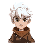 white hair, green eye, adventure men,  full body
