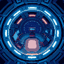 top down view, circle high tech room in space
