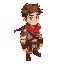  young male fantasy adventurer, wearing a light leather tunic with shoulder armor and a red scarf. he has short messy brown hair, confident expression. the character is drawn in a vibrant, cartoonish style with clean outlines. 
