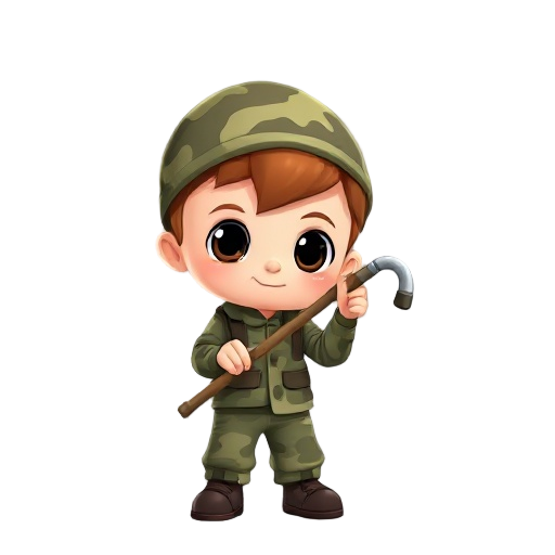 small boy, army camo, nvgs, cane