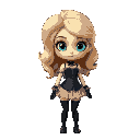 wavy blond hair, pale skin, big eyes, dark corset, stockings, ruffles, gloves, hourglass figure, soft thighs, toned legs, large hair, thick hair