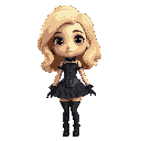 wavy blond hair, medium hair, pale skin, big eyes, dark corset, stockings, ruffles, gloves, hourglass figure, soft thighs, toned legs, large hair, thick hair