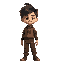 young juan gabriel as a kid. standing straight, arms at sides, expressive eyes, messy hair, side-r (profile, hair covers forehead), 3/4 (angled view). brown uniform #8b4513,