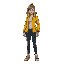 blode woman, wearing a yellow jacket, comic style full length pop art icon singer song, fight game, the king of fighters character