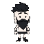 full-body view of an little white race cube face guy with black hair and long beard standing 
