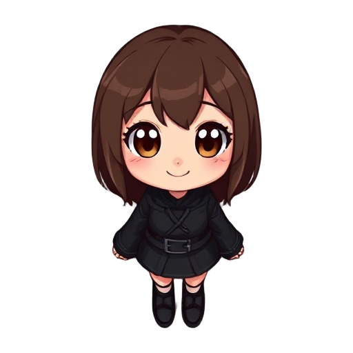 brunette girl with big eyes cute smile wearing a black outfit 