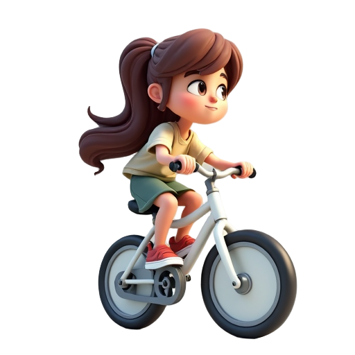hipster girl riding on white lime bike in profile looking (directed) to the left like 2d plaformer