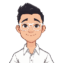 a man in his 30's. short, black hair combed backwards, uses white glasses. his face has a calm expression and a faint smile. wears a white shirt and has a collection of videogames.