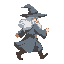 gandalf running. his back an hat being visible.