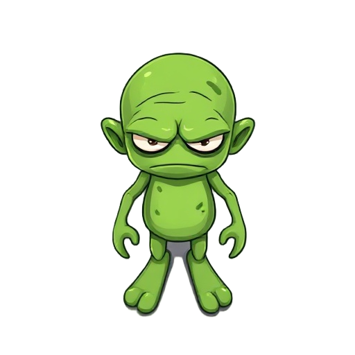 create a green slime that looks a bit traumatized from facing war and ptsd