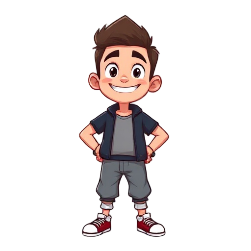 um menino com roupas pretas 