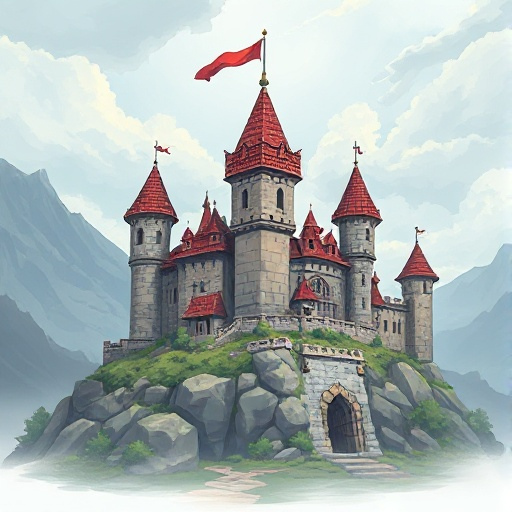 um castelo medieval com tempo nublado 