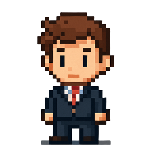 pix art boy with office costume, brown hair and black eyes