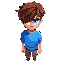 a boy with brown hair, blue shirt