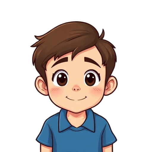 a boy with brown hair, blue shirt