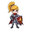 a female knight holding her helmet