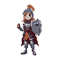 a female knight holding her helmet