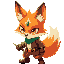 crie um personagem de jogos de plataforma que e um fire fox com calda grande e roupas de arqueiro e um arco de energia verde ao inves de uma lanca 