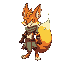 crie um personagem de jogos de plataforma que e um fire fox com calda grande e roupas de arqueiro e um arco de energia verde ao inves de uma lanca 