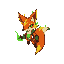 crie um personagem de jogos de plataforma que e um fire fox com calda flamejante e roupas de arqueiro um arco de energia verde 