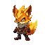 crie um personagem de jogos de plataforma que e um fire fox com calda flamejante e roupas de arqueiro um arco de energia verde 