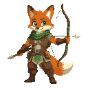 crie um personagem de jogos de plataforma que e um fire fox com calda grande e roupas de arqueiro e um arco de energia verde ao inves de uma lanca 