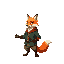 crie um personagem de jogos de plataforma que e um fire fox com calda grande e roupas de arqueiro e um arco de energia verde ao inves de uma lanca 
