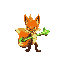 crie um personagem de jogos de plataforma que e um fire fox com calda flamejante e roupas um arco de energia verde 