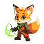 crie um personagem de jogos de plataforma que e um fire fox com calda grande e roupas de arqueiro e um arco de energia verde ao inves de uma lanca 